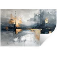 WANDTATTOO Kunst - Grau - Gold - Abstrakt Deko Wohnzimmer 60x40 cm - Dunkelgrau, Kunststoff (60/40/0.1cm) - MuchoWow