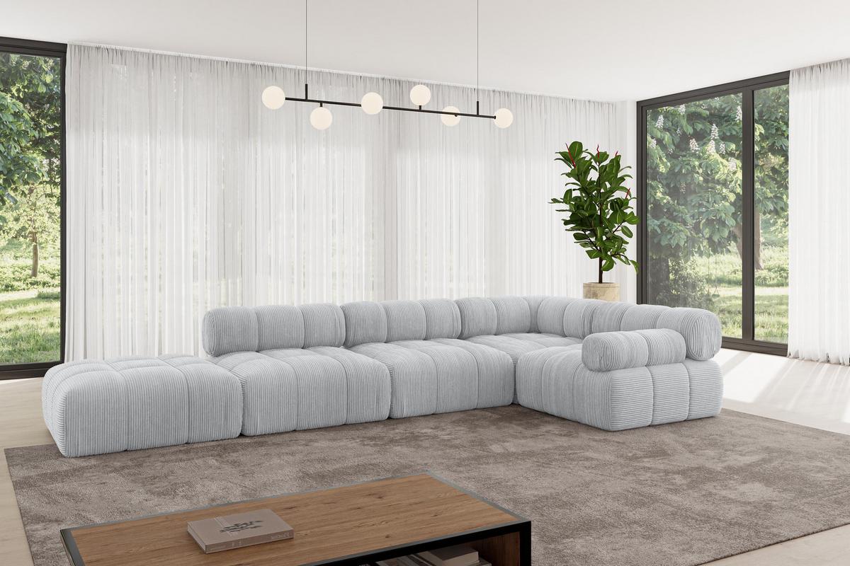 ECKSOFA modulares Sofa Felto-L2 - 380x190x70 cm Grau Cord - Grau, Holzwerkstoff/Textil (380/190cm) - ALTDECOR