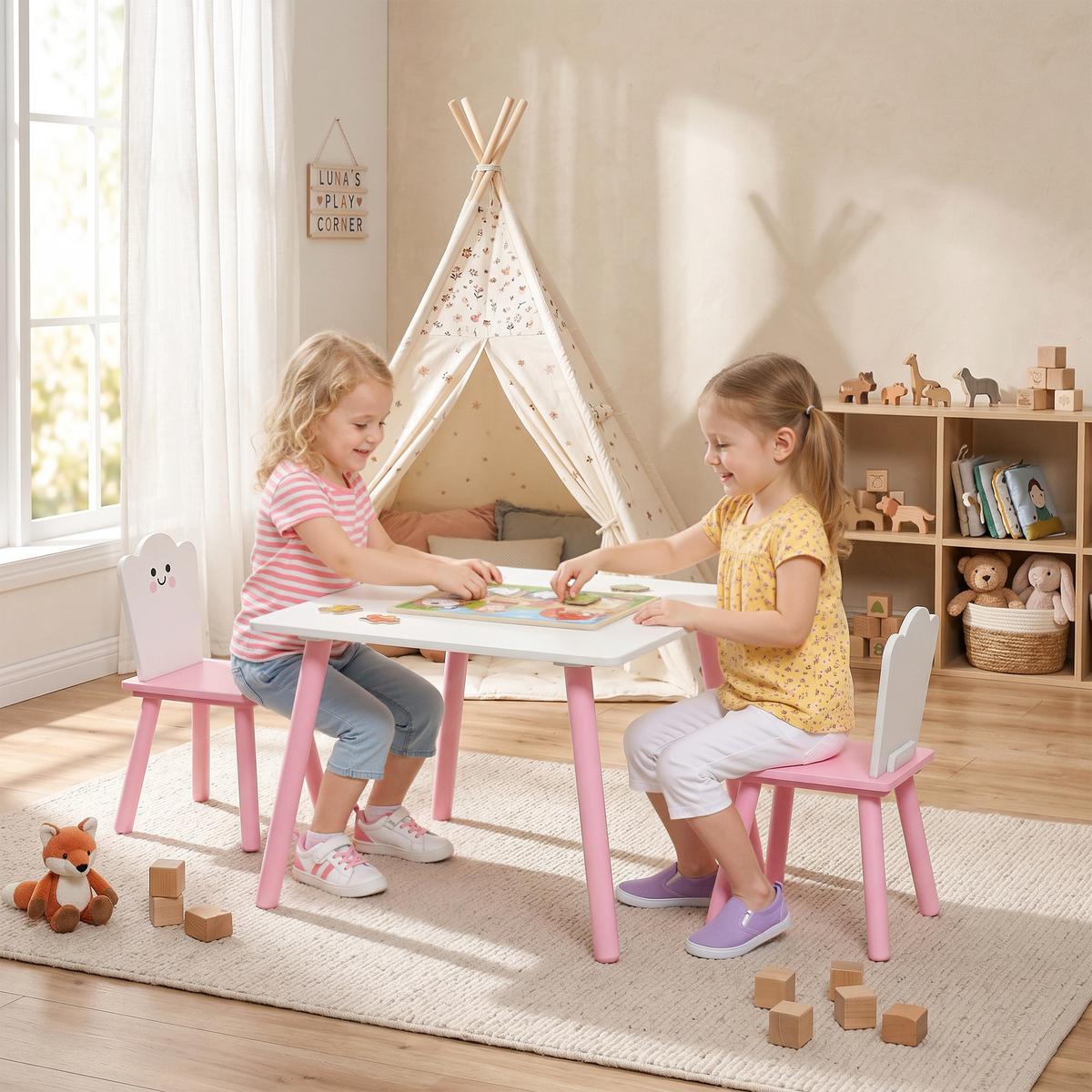KINDERTISCH-UND-STUHL-SET MDF-Kiefernholz Rosa - Rosa, Holz/Holzwerkstoff (60/44/60cm) - AIYAPLAY