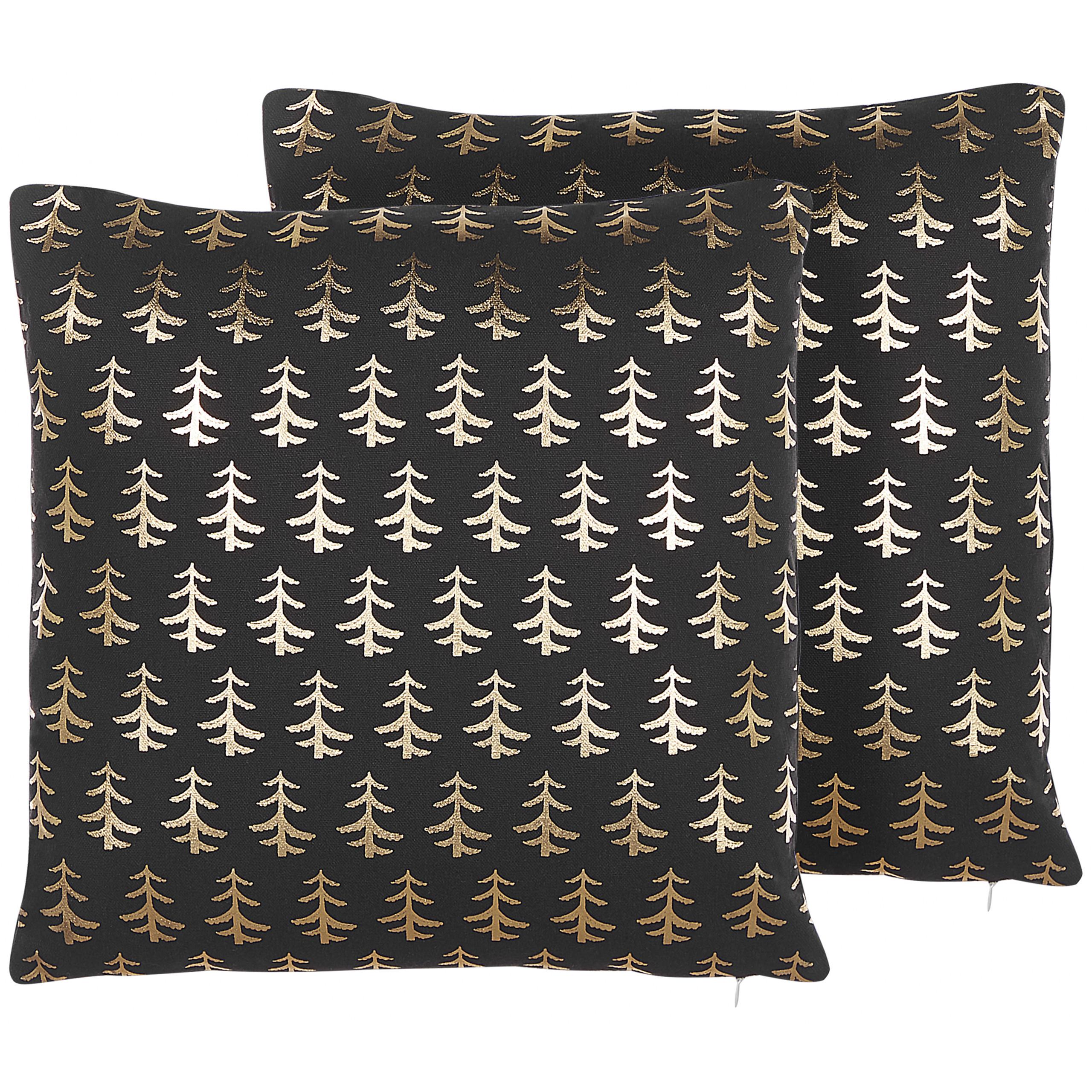 DEKOKISSEN 2er-Set Schwarz 45/45 cm Leroy - Schwarz, Naturmaterialien/Textil (45/45cm) - Beliani