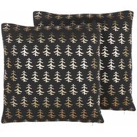 DEKOKISSEN 2er-Set Schwarz 45/45 cm Leroy - Schwarz, Naturmaterialien/Textil (45/45cm) - Beliani