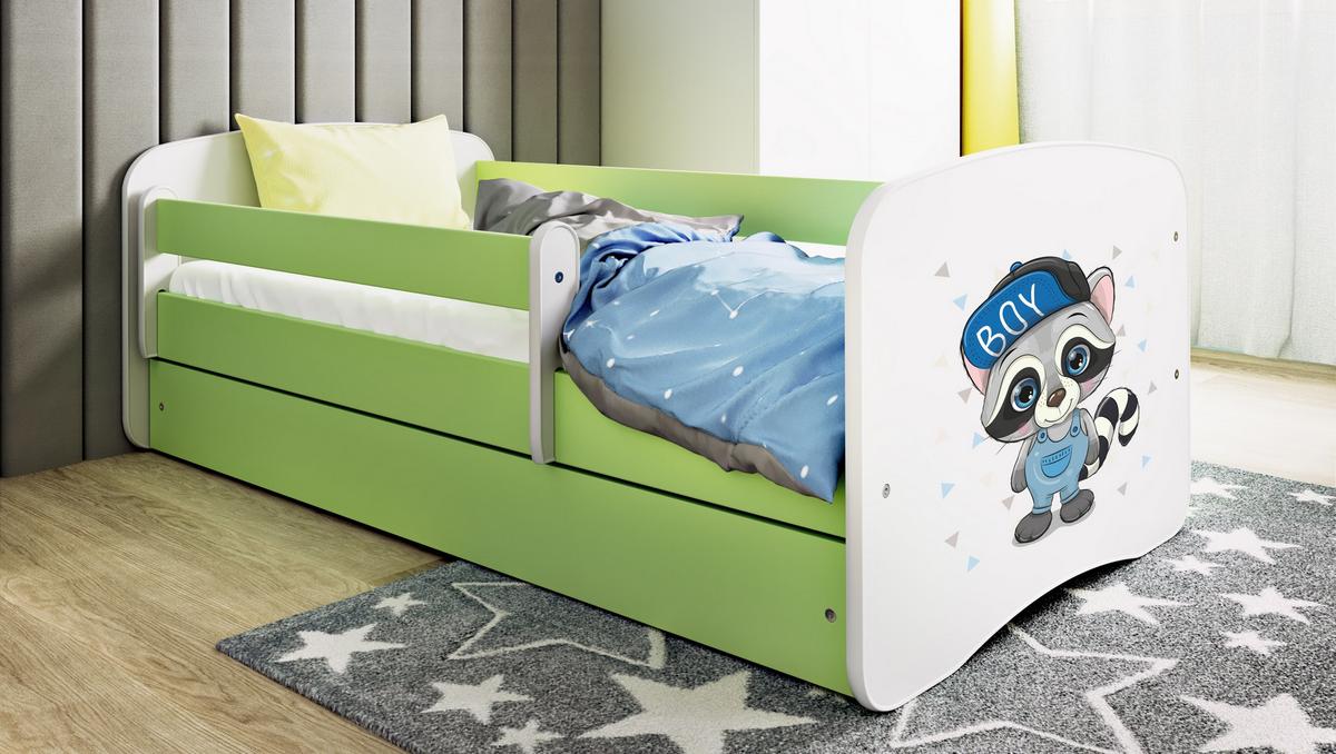 KINDERBETT Waschbär mit Schublade 180/80 90/61/184 - Grün, Holzwerkstoff (80/180cm) - RAUMHIRSCH FURNITURE