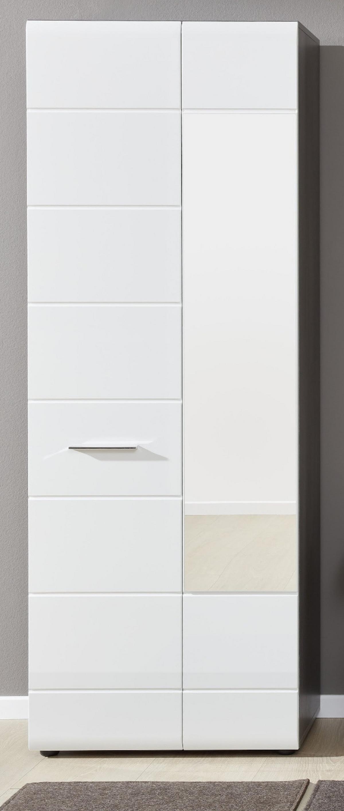 GARDEROBENSCHRANK weiß Hochglanz, grau 60 x 191 cm, Flurschrank mit Spiegel - Weiß Hochglanz/Silberfarben, Glas/Holzwerkstoff (60/191/35cm) - Top.Furn