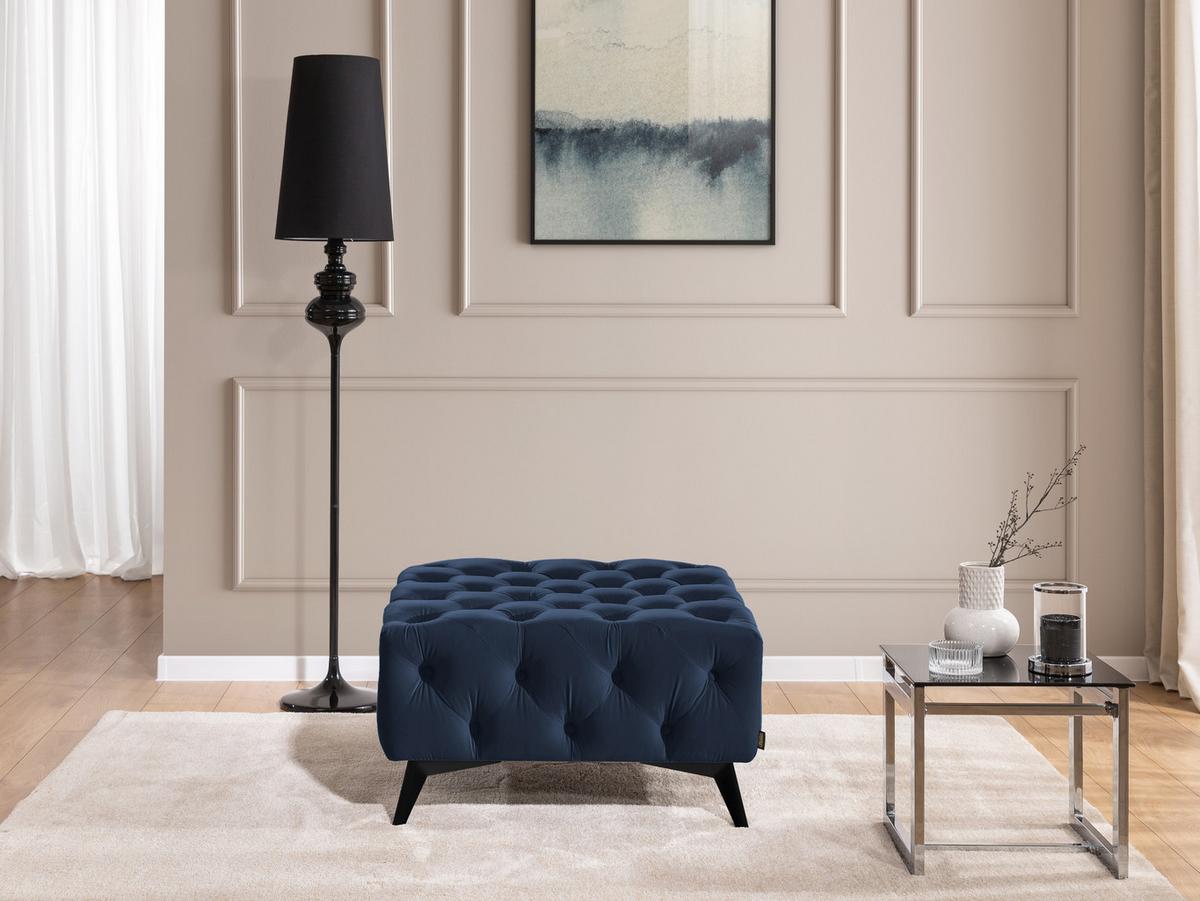 HOCKER Chesterfield Whitby Marineblau Samt mit schwarzen Füßen - Blau/Schwarz, Holz/Textil (80/45/80cm) - S-Style Möbel
