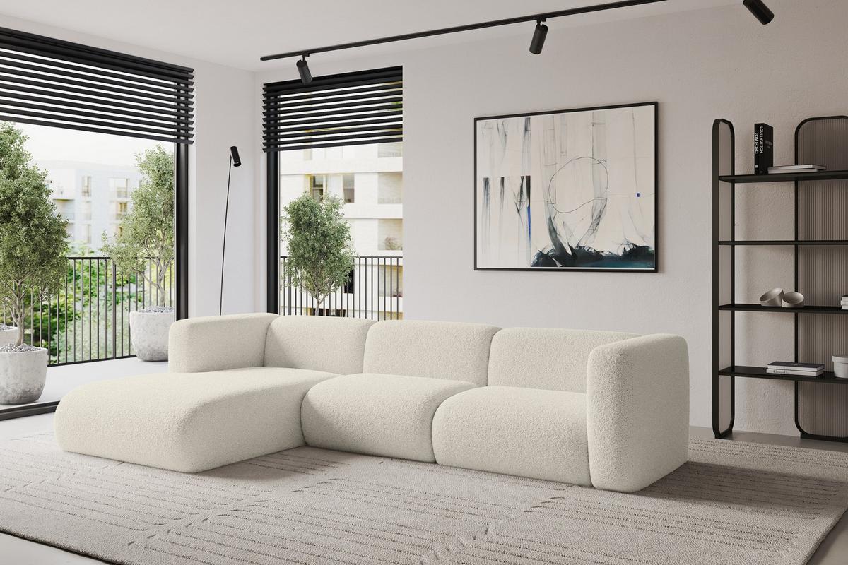 ECKSOFA Ottomane Links MIRA-L1 227x179x89 Beige Bouclé - Kaschmir/Beige, Holzwerkstoff/Kunststoff (227/179cm) - ALTDECOR