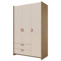 DREHTÜRENSCHRANK Lena mit 3 Türen und 2 Schubladen, 120 cm, für Jugendliche, Eiche Cremona/Macadamia/Puderrosa - Eichefarben/Beige, Holzwerkstoff (123/198/60cm) - Beautysofa