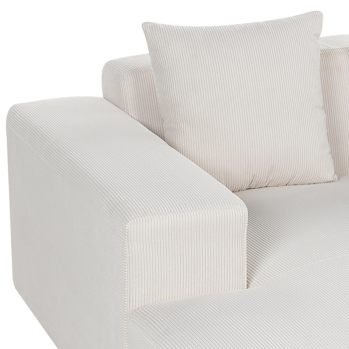 ECKSOFA 4-Sitzer Cord Cremeweiß rechtsseitig Lungo - Creme/Weiß, Textil (285/160cm) - Beliani