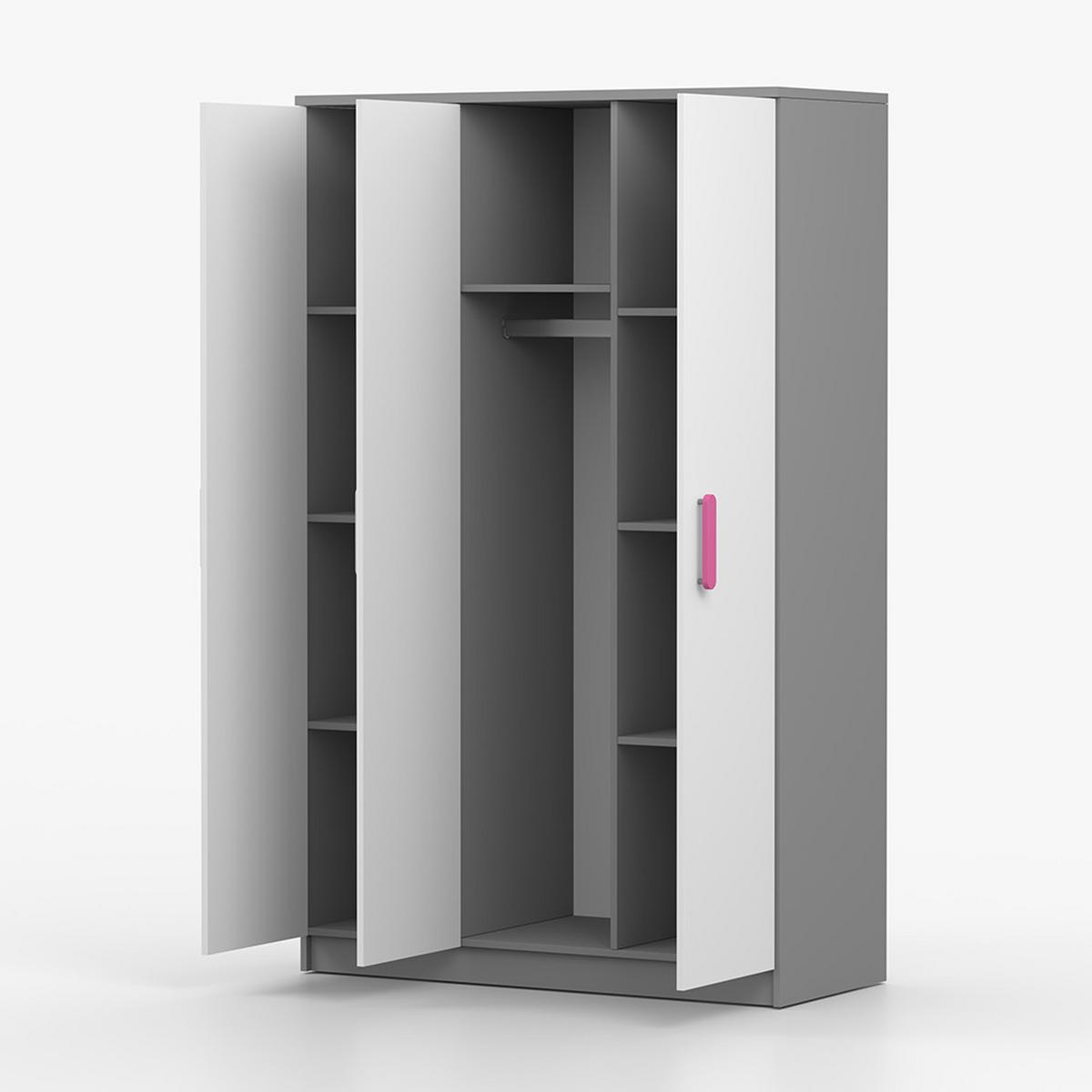 KLEIDERSCHRANK Jonas II 2D 19, 120/192/50, 3-türig, grau - Rosa/Grau, Holzwerkstoff (120/194/50cm) - imoebel24