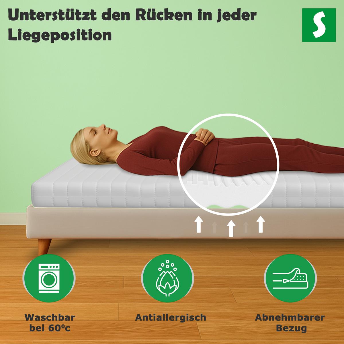 KALTSCHAUMMATRATZE – Wendematratze H2/H3 mit abnehmbarem Bezug 100x190 cm - Weiß, Textil (100/190cm) - Schlaftroll