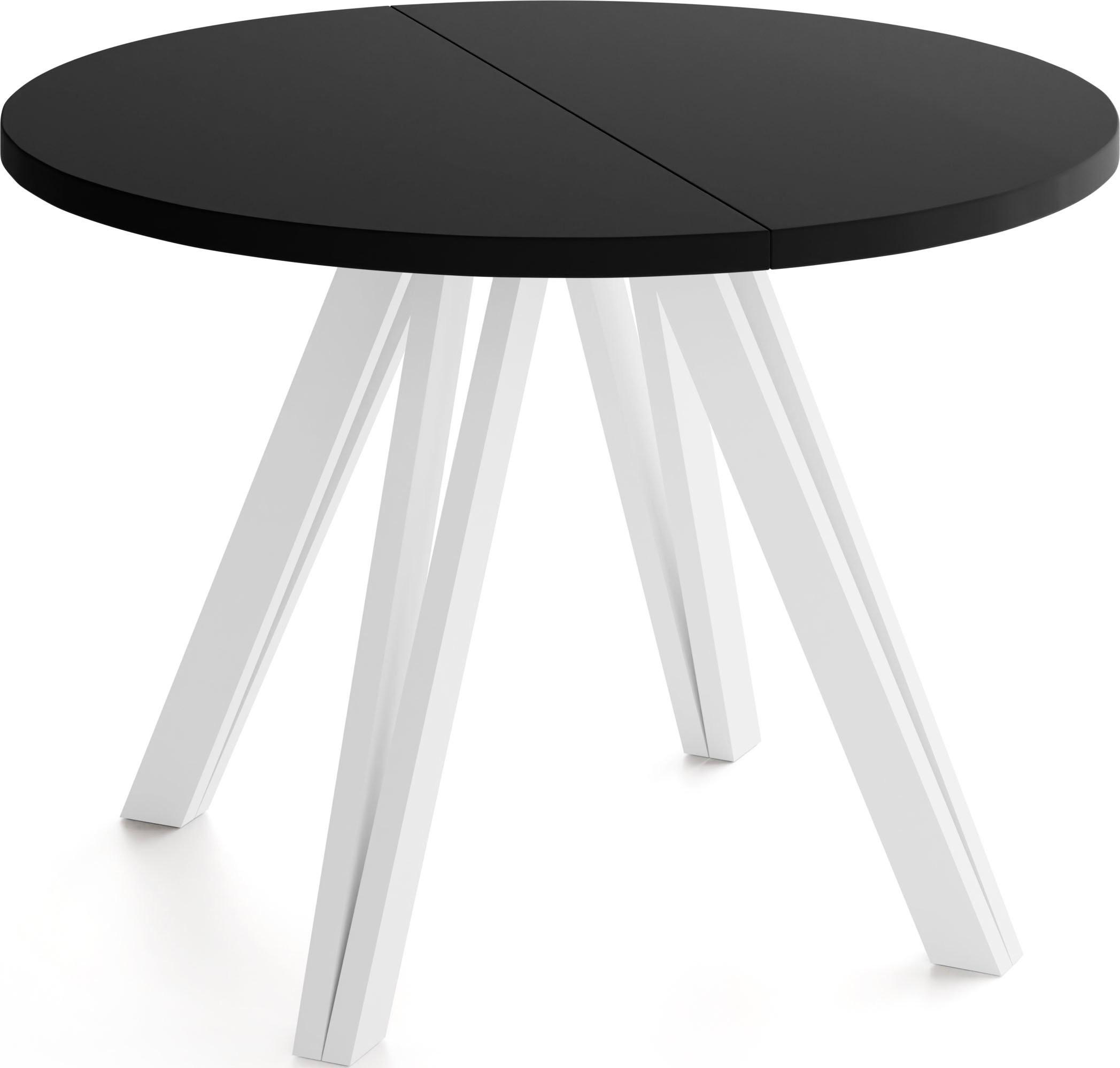 ESSTISCH Ravero runder ausziehbarer, Schwarz 100-180/100/77 cm - Schwarz/Weiß, Holz/Holzwerkstoff (100/180/76.5cm) - WFL GROUP