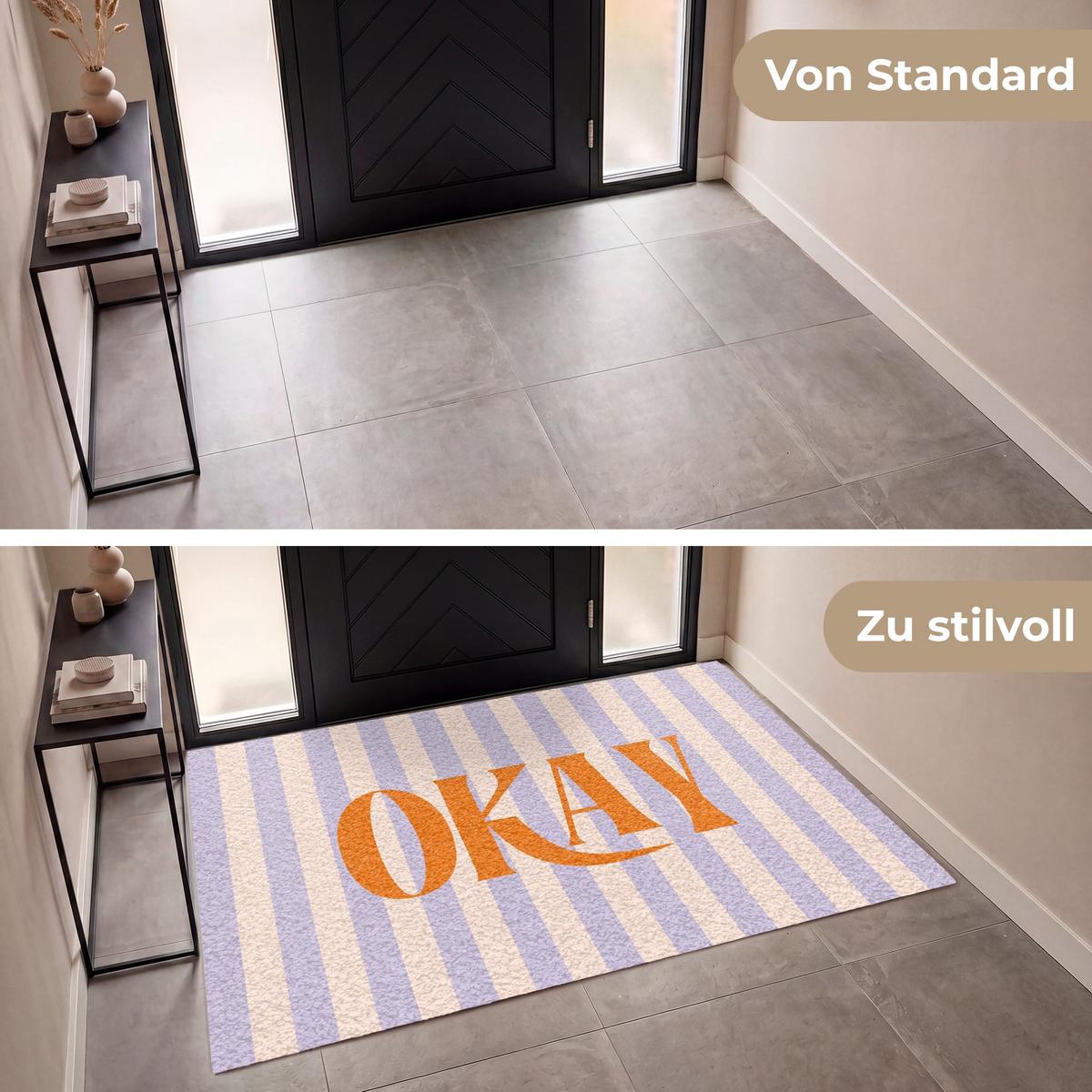 FUSSMATTE Lila – Orange – Streifen – Okay 180x120 cm - Flieder, Kunststoff (180/0.4cm) - MuchoWow