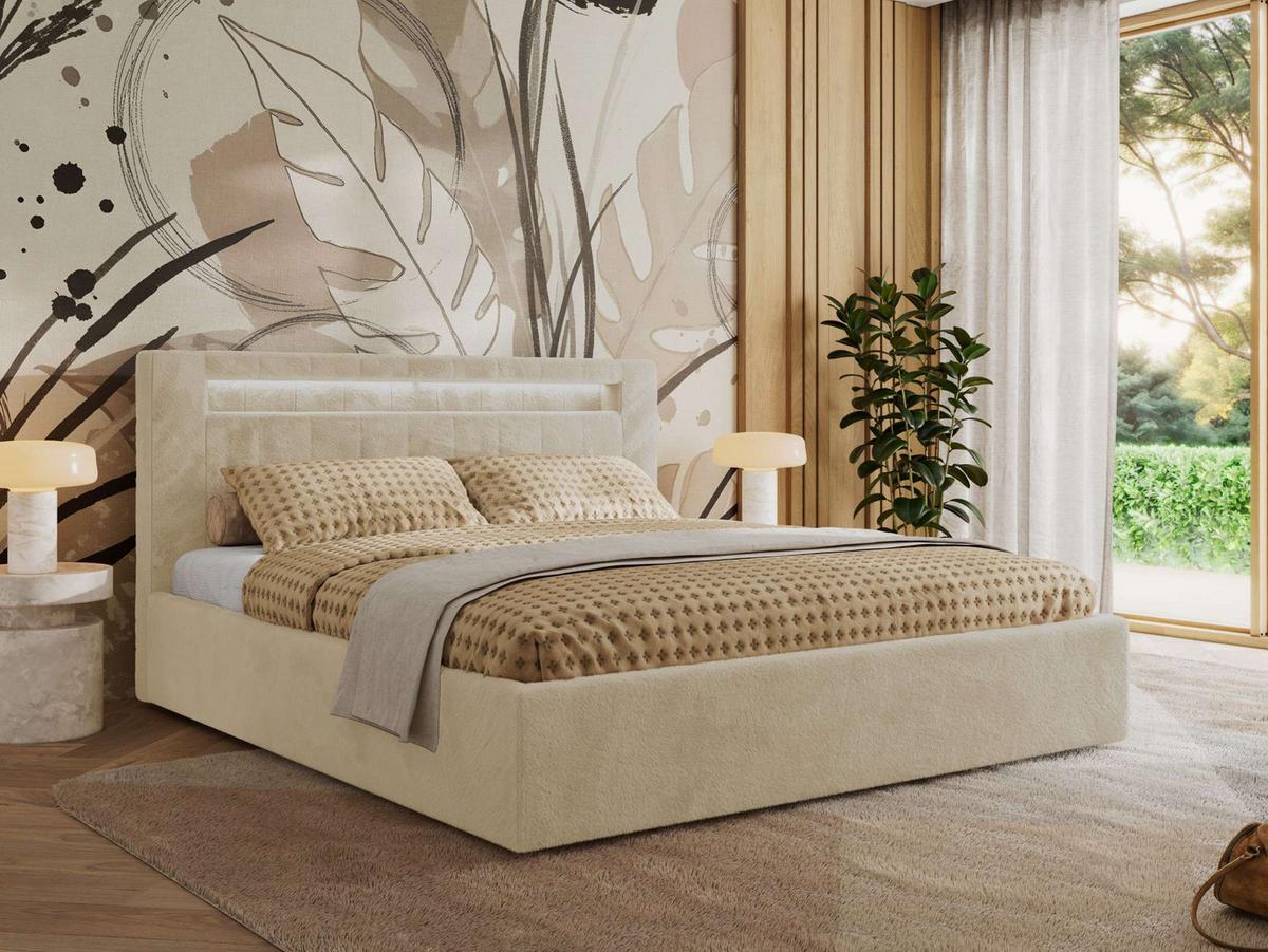 POLSTERBETT GOLD 5 CLASSIC 160/200 - Creme Plüsch - Multipocket-Matratze - Creme, Textil (160/200cm) - MKS