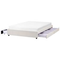 BETT mit Schubladen ohne Kopfteil 160/200 cm Stoff Hellbeige Prades - Beige, Textil (160/200cm) - Beliani