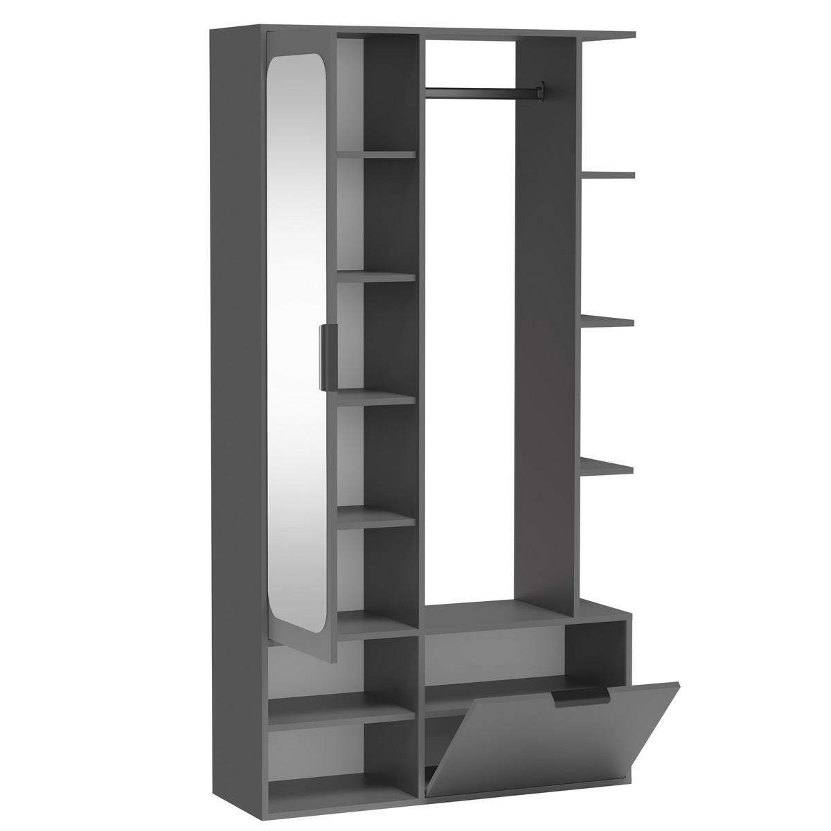 GARDEROBENSCHRANK Nemrut Grau 100/189/33 cm – Modern, mit Spiegel und viel Stauraum - Grau, Holzwerkstoff/Kunststoff (100/189.4/33cm) - AX Living