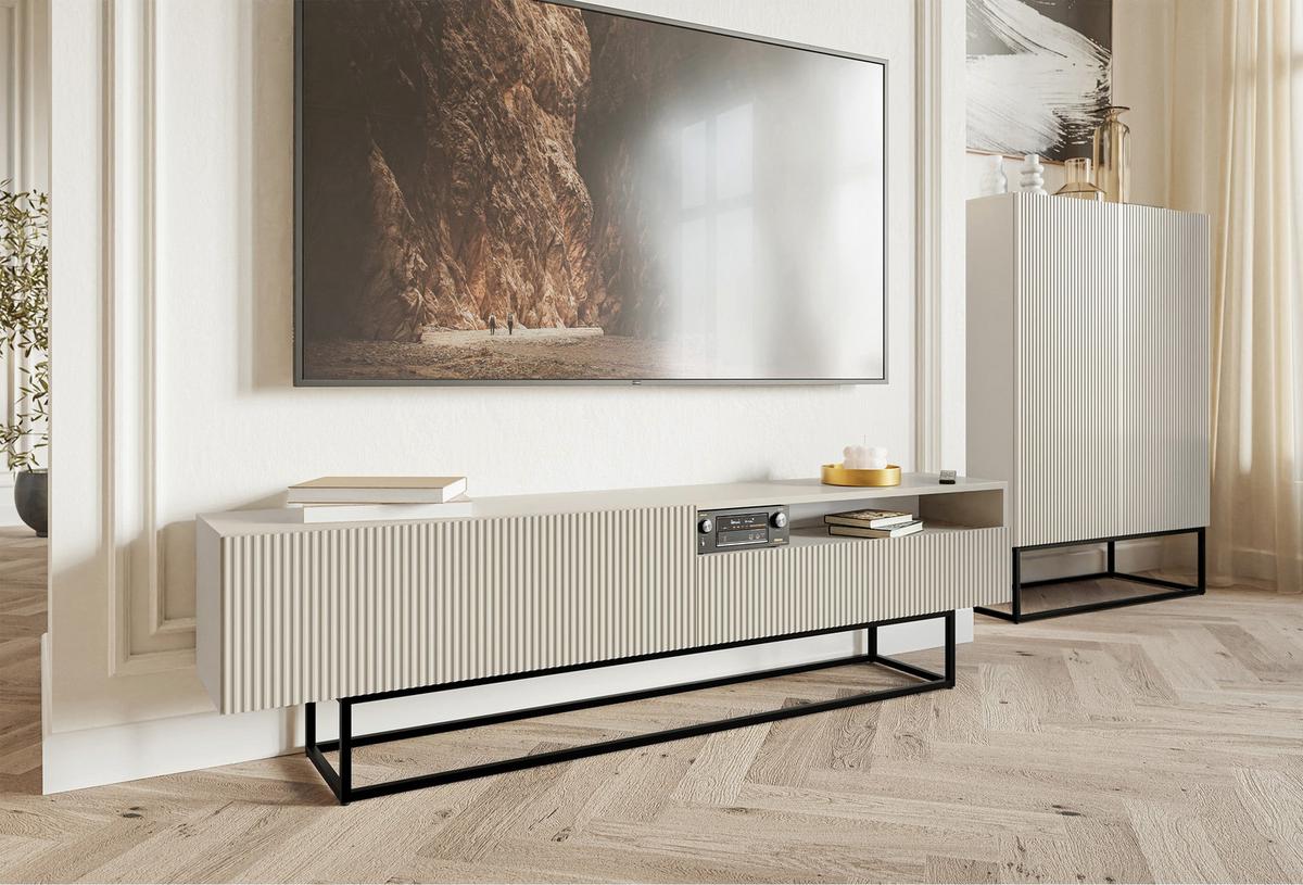 TV-SCHRANK Veldio Graubeige mit offenem Fach und schwarzen Beinen 175 cm - Taupe/Greige, Holzwerkstoff/Metall (175/46.5/31.6cm) - Selsey