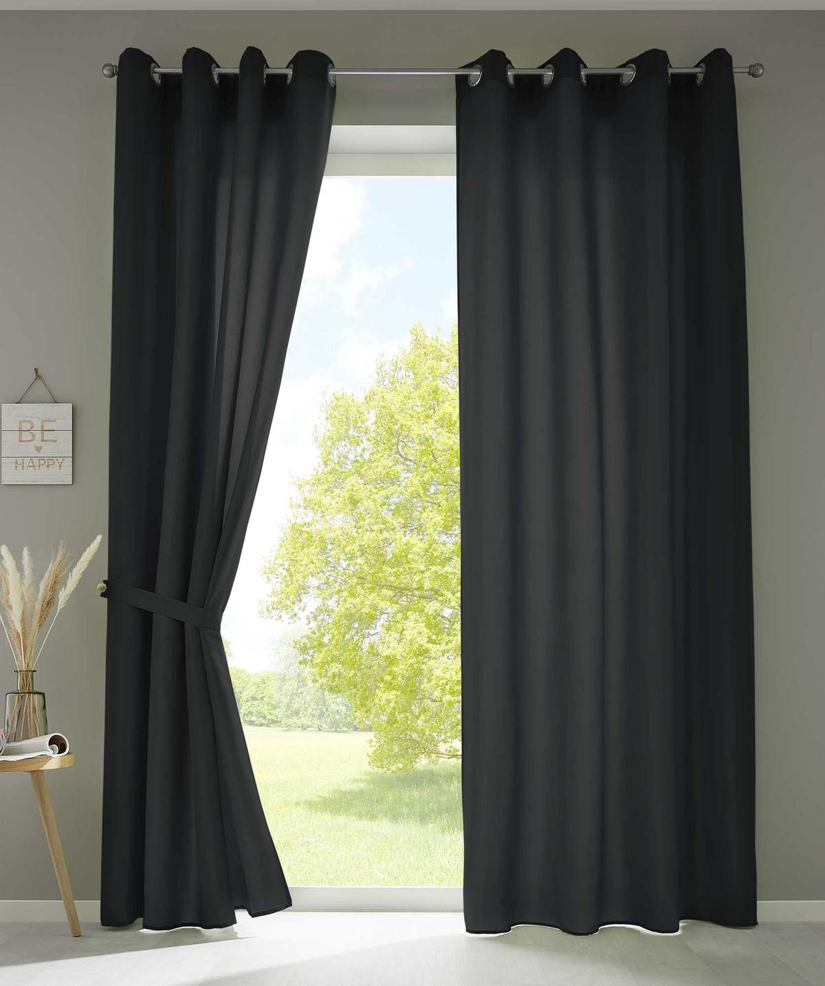 VORHANG 2ER SET BERLIN HxB 245x140cm Schwarz - Schwarz, Textil (140/245/245cm) - Gardinenbox