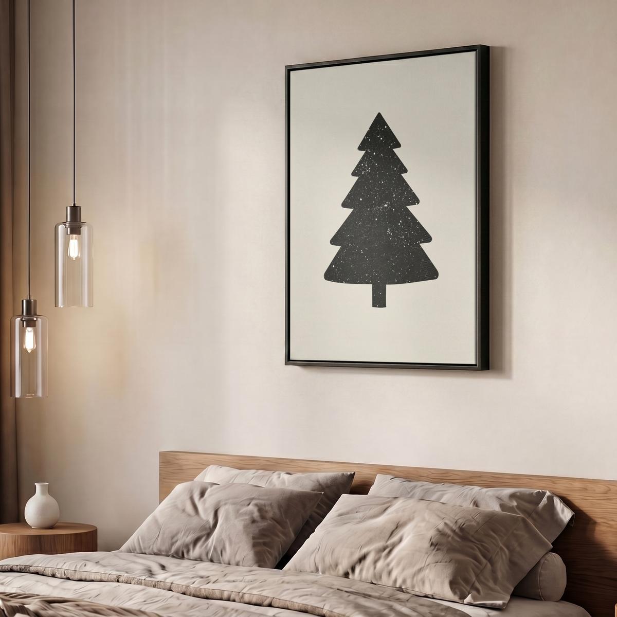 LEINWAND Bilder mit Rahmen - Weihnachtsbaum - Schwarz - Urlaub - Beige - 50x70 - Schwarz, Textil (50/70cm) - MuchoWow