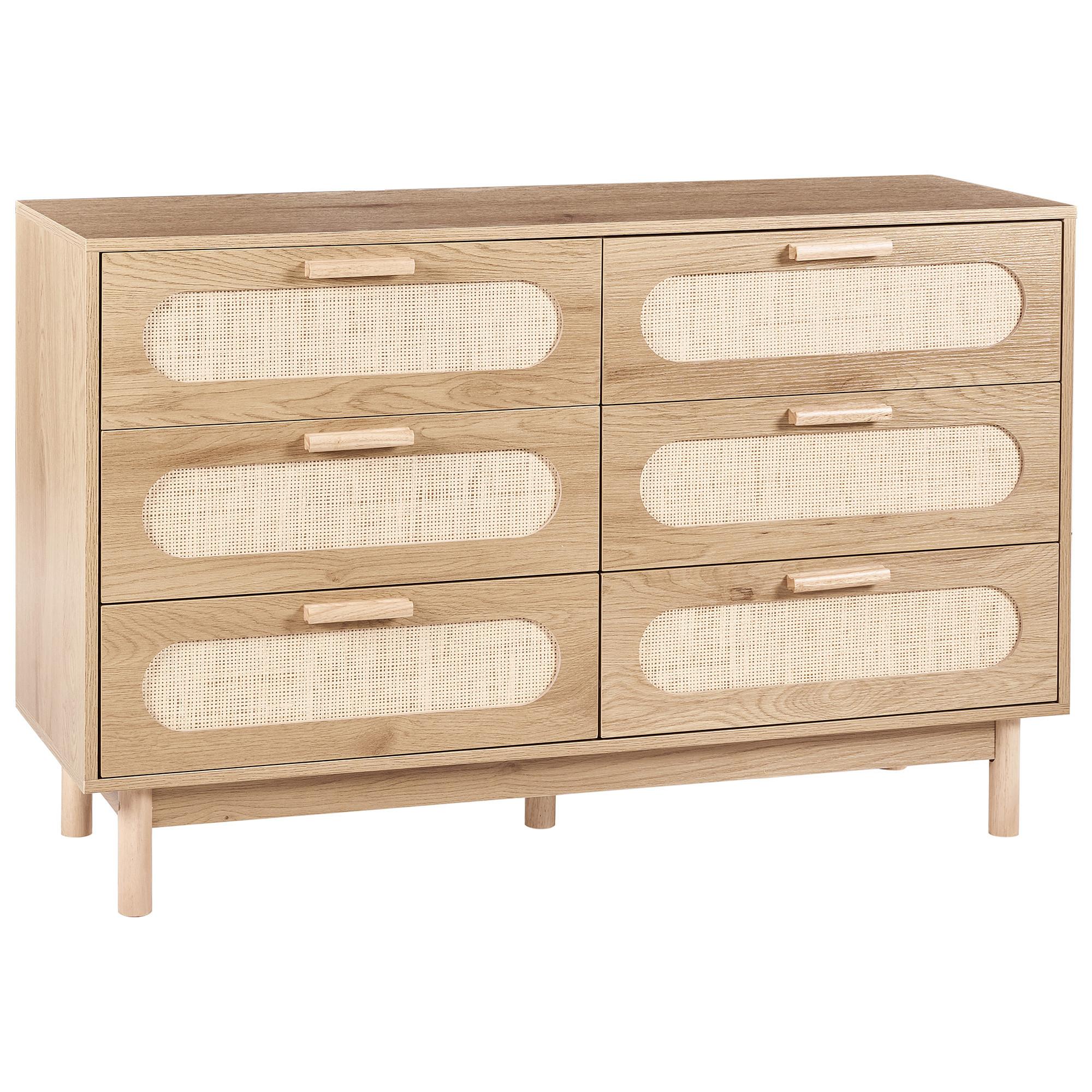 KOMMODE mit 6 Schubladen Hellbraun Costello - Hellbraun, Holzwerkstoff (120/78/40cm) - Beliani