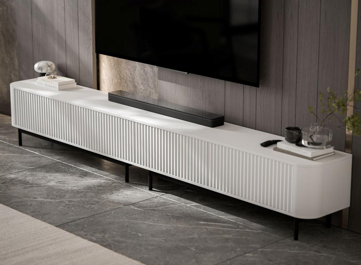 TV-LOWBOARD 2er-Set Aurora Weiß matt 280 cm mit Metallrahmen - Schwarz/Weiß, Holzwerkstoff/Metall (280/44/35cm) - Meble Lindner