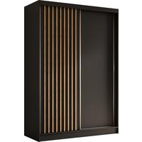 SCHWEBETÜRENSCHRANK Cabinio Schwarz Eiche Artisan 150/216/61 cm – Modern, mit Lamellen - Walnussfarben/Schwarz, Holzwerkstoff/Kunststoff (150/216.1/61cm) - AX Living