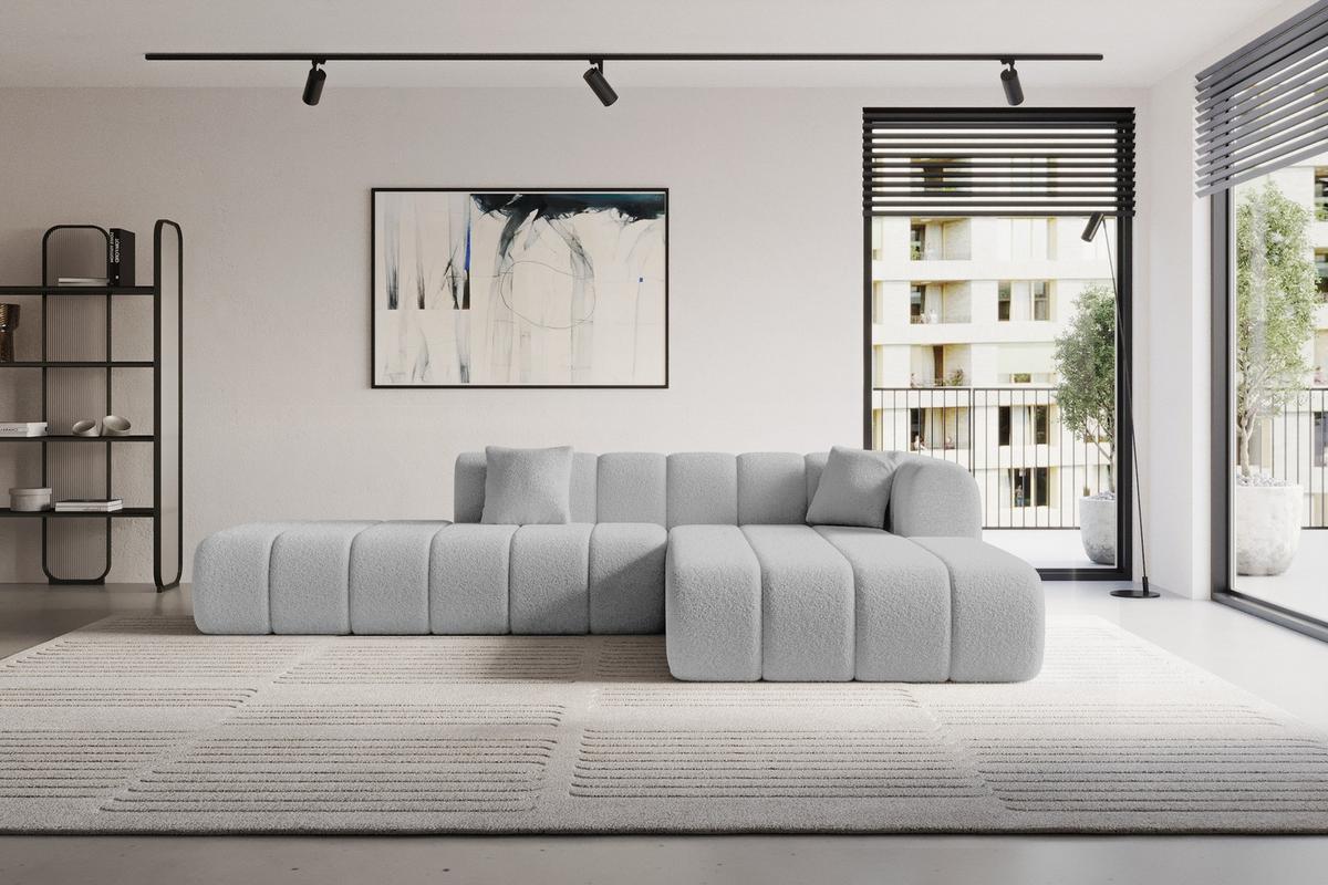 ECKSOFA Ottomane Rechts BILA-L 289x176x71 Hellgrau Bouclé - Silberfarben/Hellgrau, Holzwerkstoff/Kunststoff (289/176cm) - ALTDECOR