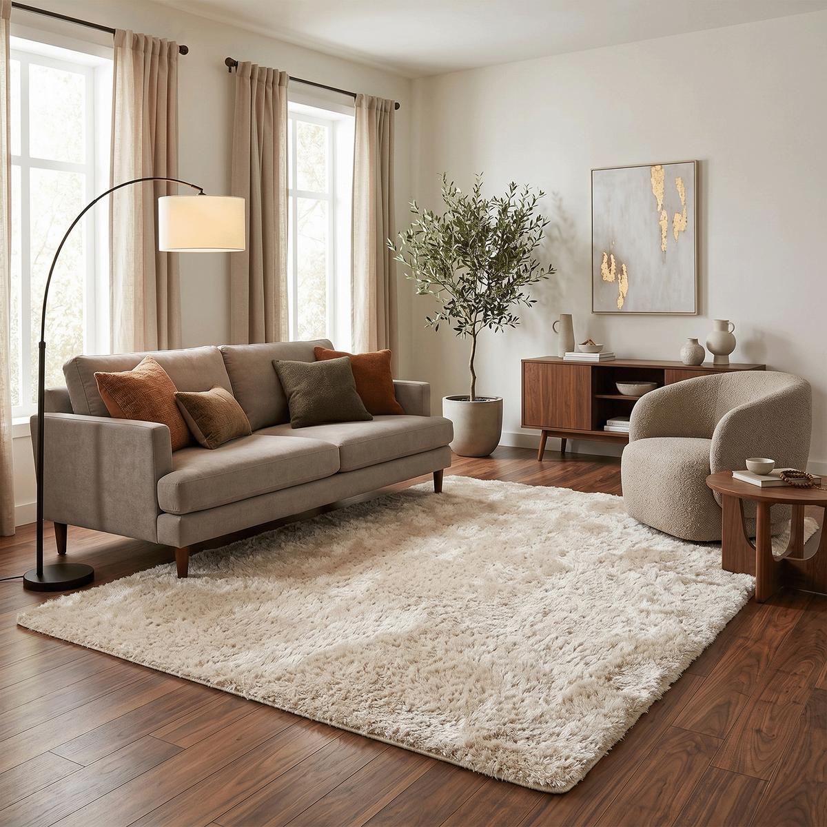 HOCHFLOR SHAGGY TEPPICH LUXUS FEELING MIX - Beige, Textil (133/133cm) - Snapstyle