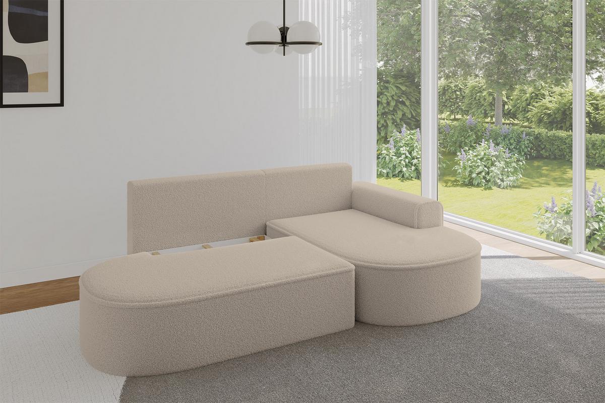 ECKSOFA mit Schlaffunktion und Bettkasten Ottomane Rechts MARI-L1-S - 283x167x73 cm Dunkelbeige Bouclé - Hellbraun/Schwarz, Holzwerkstoff/Kunststoff (167/283cm) - ALTDECOR