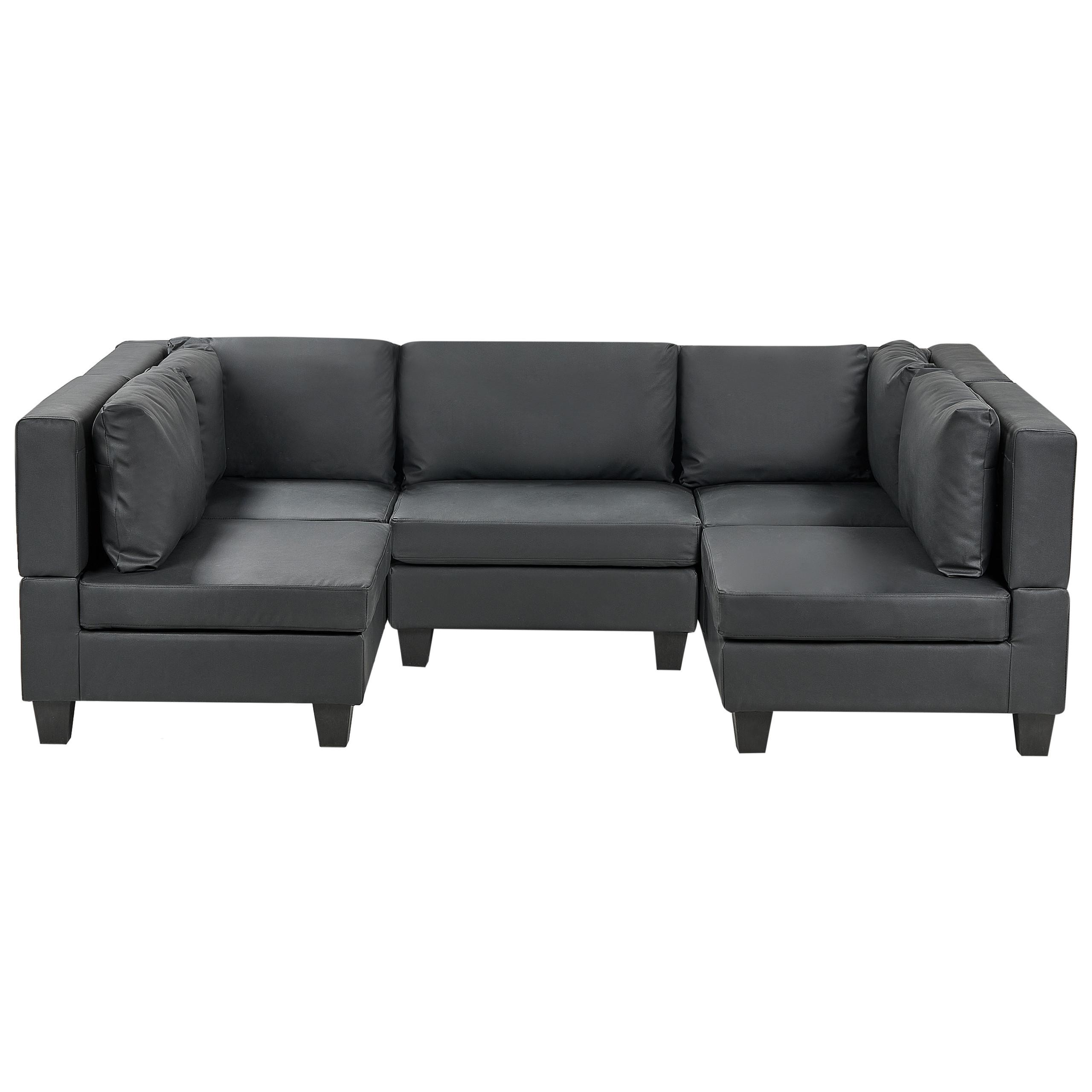 5-SITZER-MODULSOFA U-förmiges Schwarz Kunstleder Unstad - Schwarz, Kunststoff (228/72/76cm) - Beliani