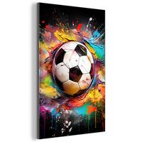 METALLBILD Fußball - Farbe - Farben - Schwarz - Weiß 20x30 cm - Weiß, Metall (20/30cm) - MuchoWow