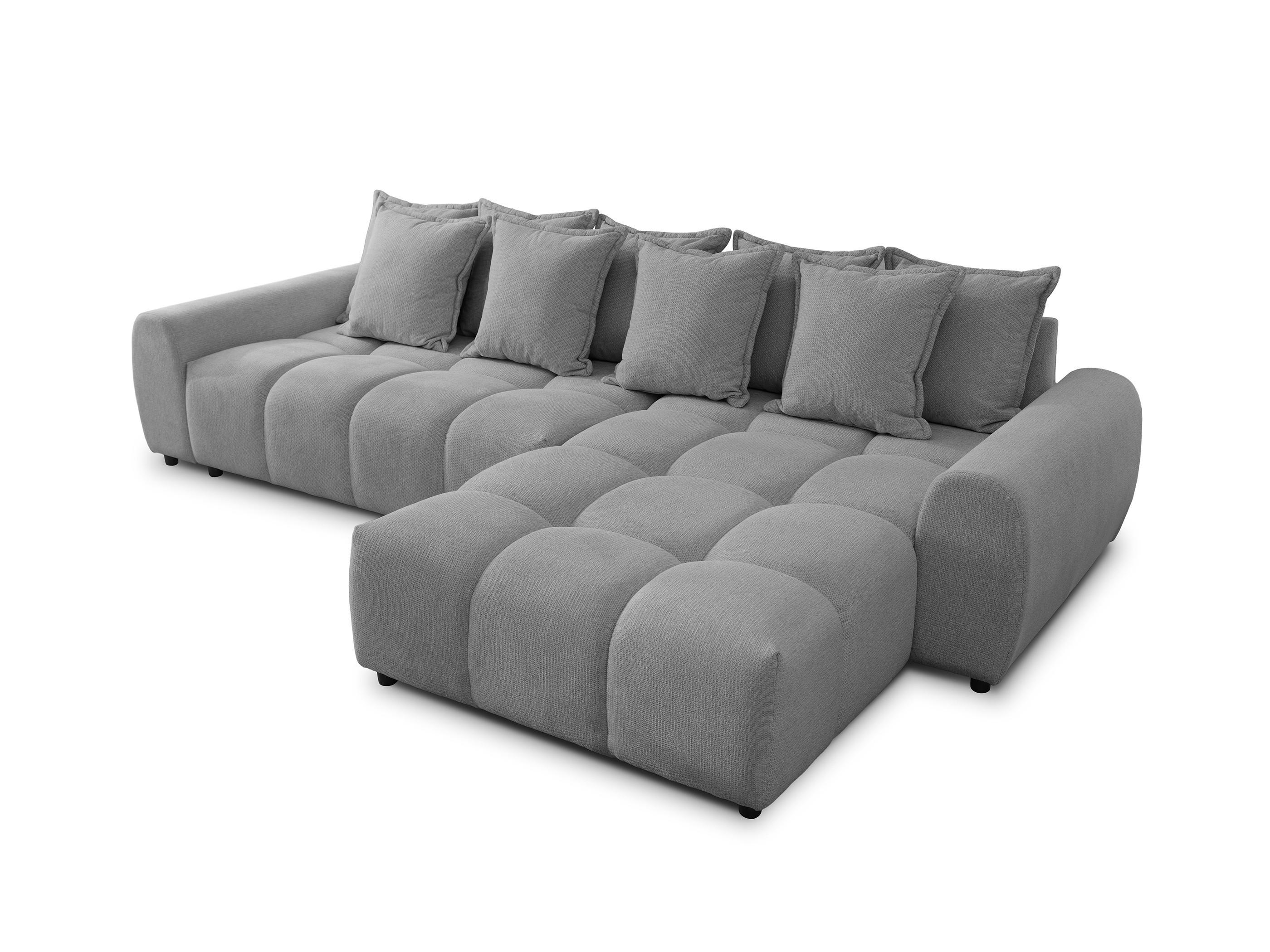 ECKSOFA Bubble mit losen Rückenkissen und Sitzfläche in Bubble-Optik aus weichem Grau Strukturstoff mit schöner Sitzkomfort - Ottomane rechts - Schwarz/Grau, Holz/Kunststoff (306/180cm) - S-Style Möbel