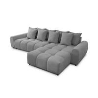 ECKSOFA Bubble mit losen Rückenkissen und Sitzfläche in Bubble-Optik aus weichem Grau Strukturstoff mit schöner Sitzkomfort - Ottomane rechts - Schwarz/Grau, Holz/Kunststoff (306/180cm) - S-Style Möbel