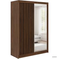 SCHWEBETÜRENSCHRANK mit Spiegel LAOS - 150 - Warmia Walnuss - Schwarz Lamellen - Walnussfarben/Alufarben, Holzwerkstoff/Metall (150/216/61cm) - MKS