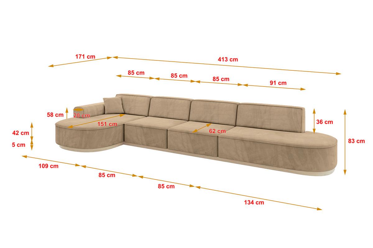 ECKSOFA Ottomane Links MARI-L3-v1 - 413x171x83 cm Taupe Velours - Taupe, Holzwerkstoff/Textil (413/171cm) - ALTDECOR