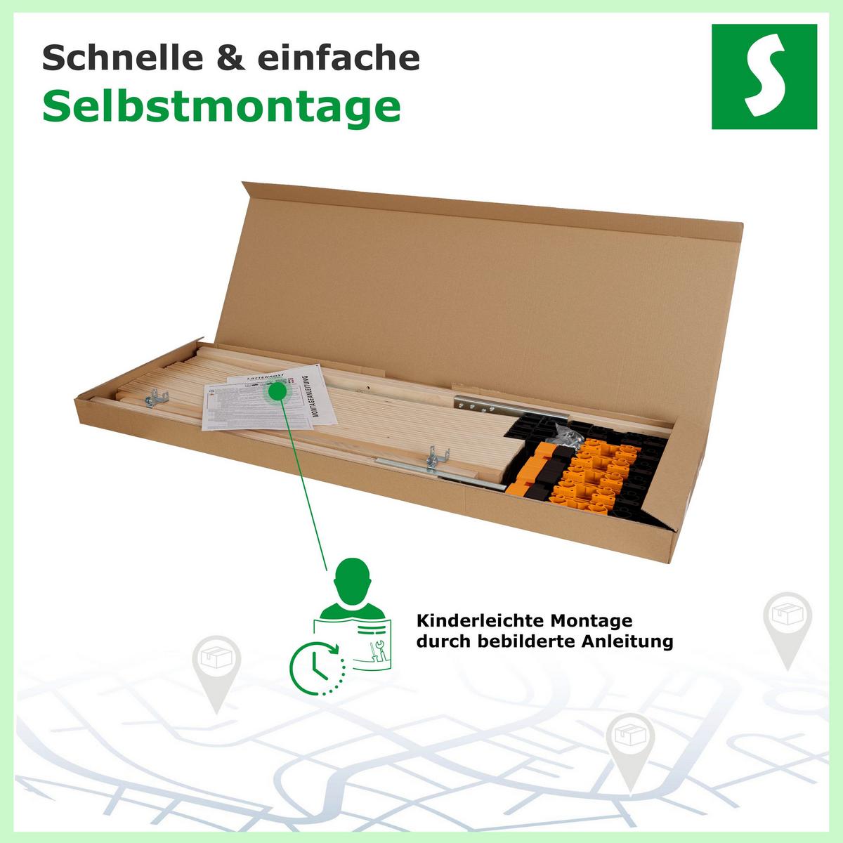 LATTENROST ErgoFlex – 140/200 cm, 7 Zonen, Härtegrad einstellbar - Eschefarben, Holz/Metall (140/200cm) - Schlaftroll