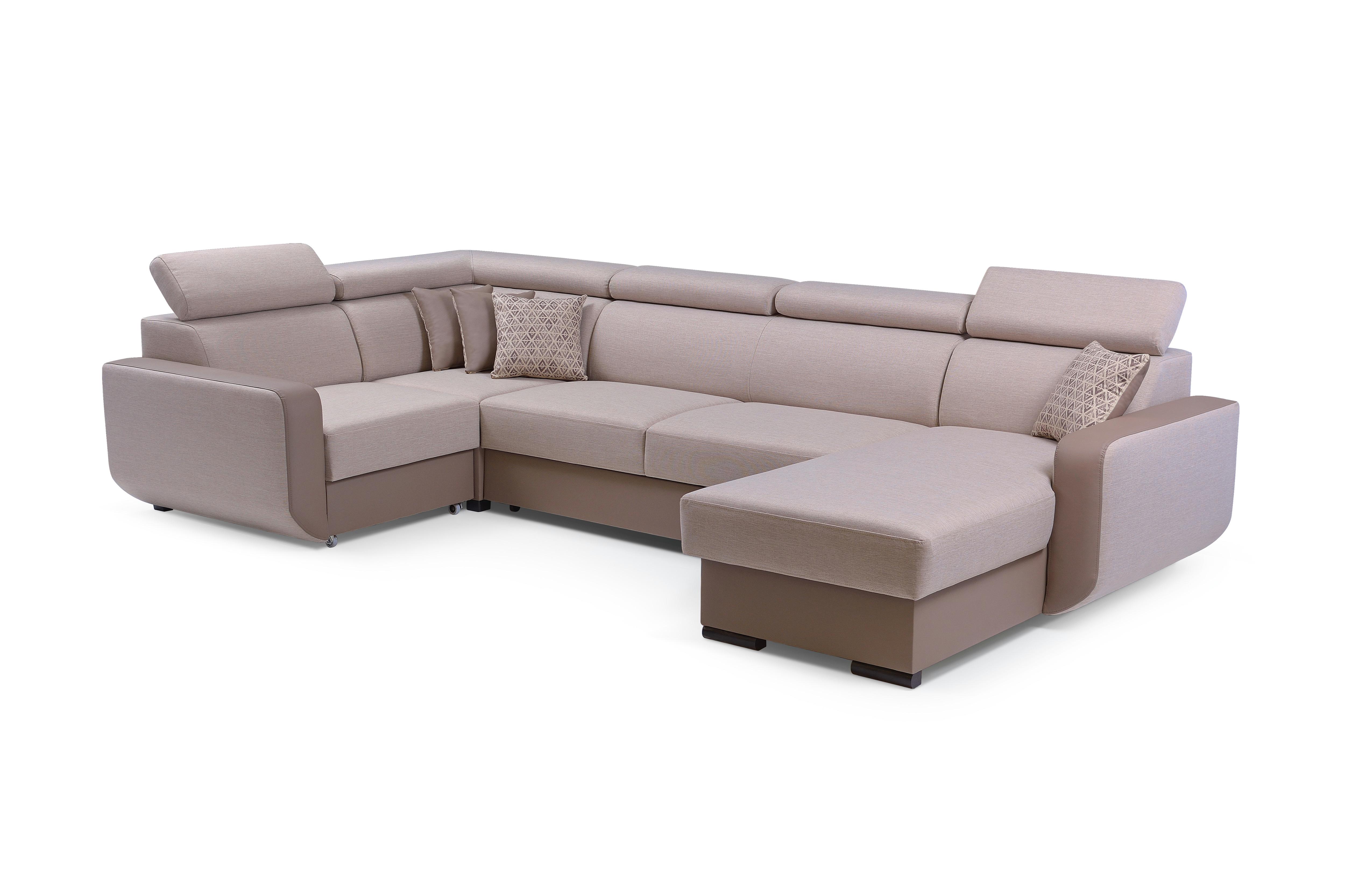 WOHNLANDSCHAFT PALAZZO Beige Geflochtener Stoff mit Schlaffunktion - Beige, Holz (337/97/184cm) - MASSENO