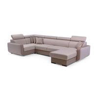 WOHNLANDSCHAFT PALAZZO Beige Geflochtener Stoff mit Schlaffunktion - Beige, Holz (337/97/184cm) - MASSENO
