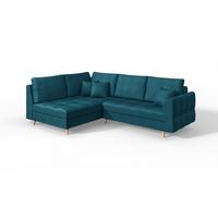 ECKSOFA Lorine Mikrofaser Blau - Blau/Hellbraun, Buchenholz/Textil (231/161cm) - S-Style Möbel