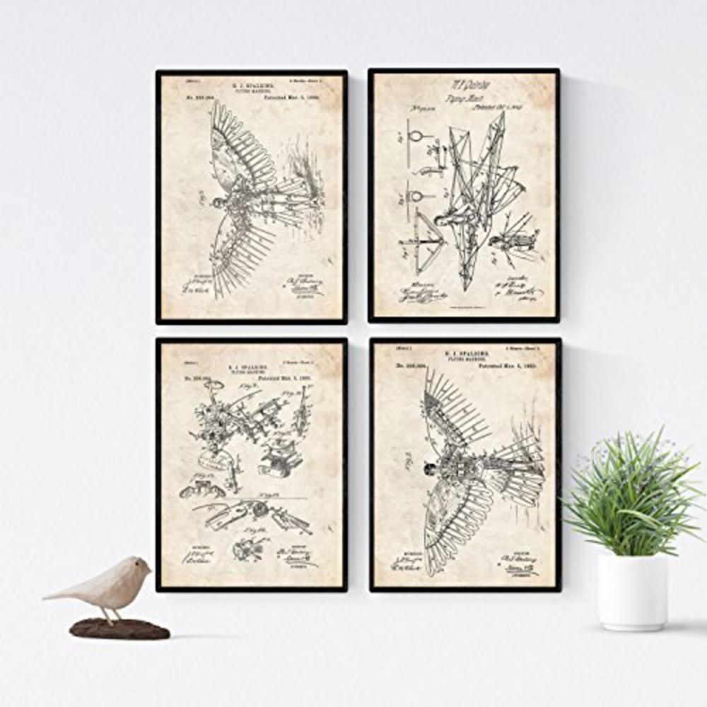 POSTER Set mit 4 Jahrgang PATENTEN Segler A4 Schwarzer Rahmen - Schwarz, Papier (29.7/3cm) - Nacnic