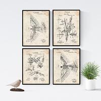POSTER Set mit 4 Jahrgang PATENTEN Segler A4 Schwarzer Rahmen - Schwarz, Papier (29.7/3cm) - Nacnic