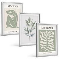 BILDER SET 3er Set - 40x60 cm Silberner Rahmen - Matisse Aquarell Boho-Design - Silberfarben, Kunststoff (40/60cm) - TULUP