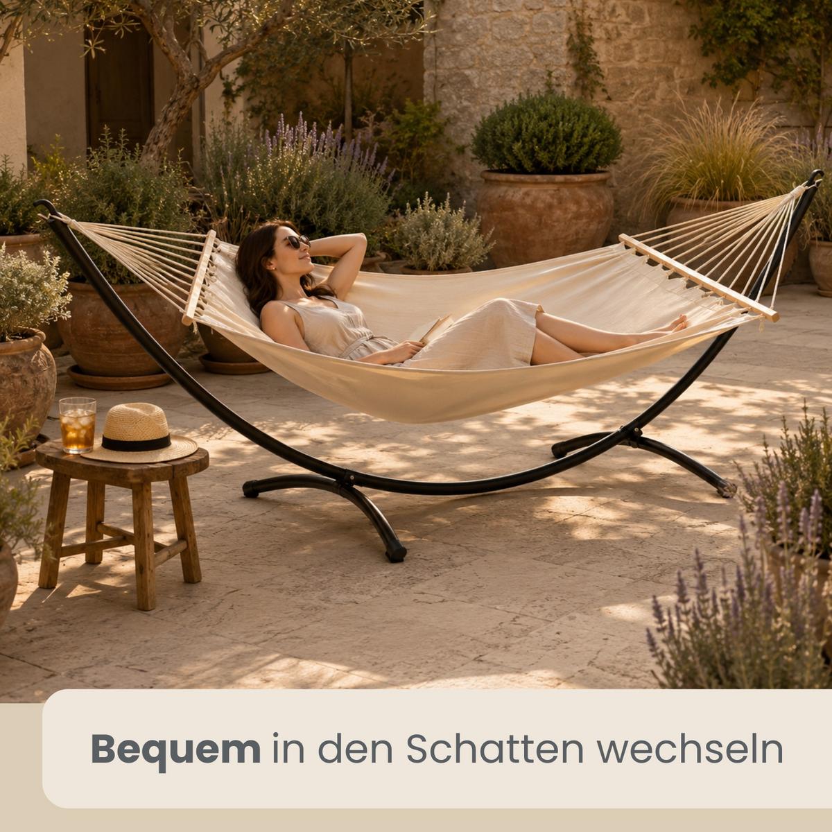 XL-HÄNGEMATTENGESTELL für 1 Person bis 120kg, 300/100 cm, schwarz - Schwarz, Metall (300/100/90cm) - Amanka