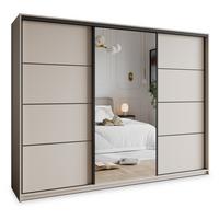 SCHWEBETÜRENSCHRANK VARO 250/205/60 cm 3-türig mit Spiegel und Schubladen Kaschmir - Kaschmir/Schwarz, Holzwerkstoff (250/205/60cm) - MASSENO