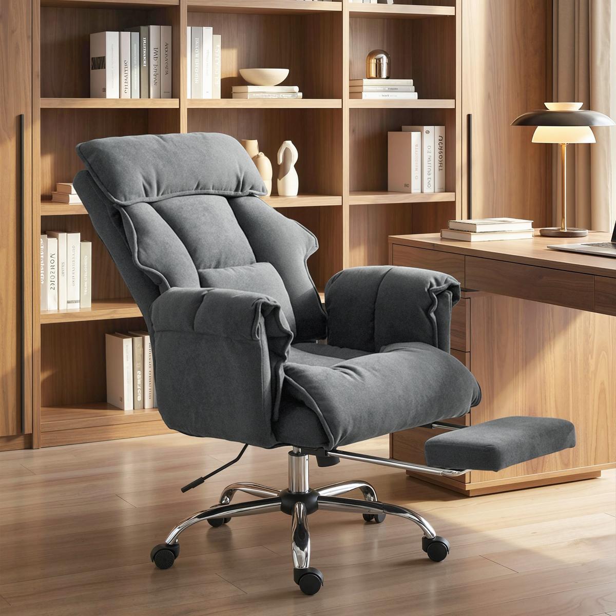 BÜROSTUHL höhenverstellbar Dunkelgrau 80/80/106 cm - Dunkelgrau/Silberfarben, Textil/Metall (80/114/80cm) - HOMCOM