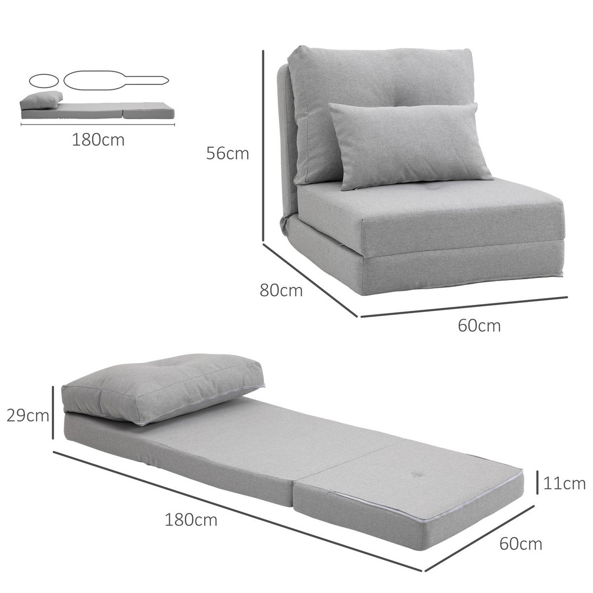 BODENSESSEL 2-in-1 Klappbett mit verstellbarer Rückenlehne Grau - Grau, Metall (60/56/80cm) - HOMCOM