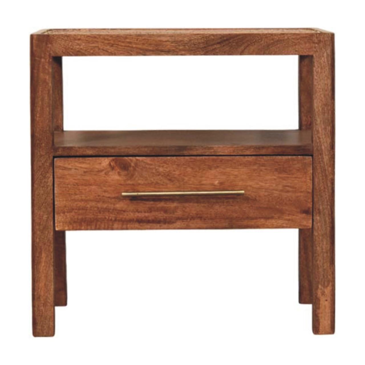 NACHTKASTEN The Caldera, 1 Schublade und Offenes Regal, Hellbraun - Dunkelbraun/Messingfarben, Holz/Metall (55/55/35cm) - Artisan Furniture