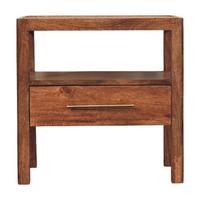 NACHTKASTEN The Caldera, 1 Schublade und Offenes Regal, Hellbraun - Dunkelbraun/Messingfarben, Holz/Metall (55/55/35cm) - Artisan Furniture