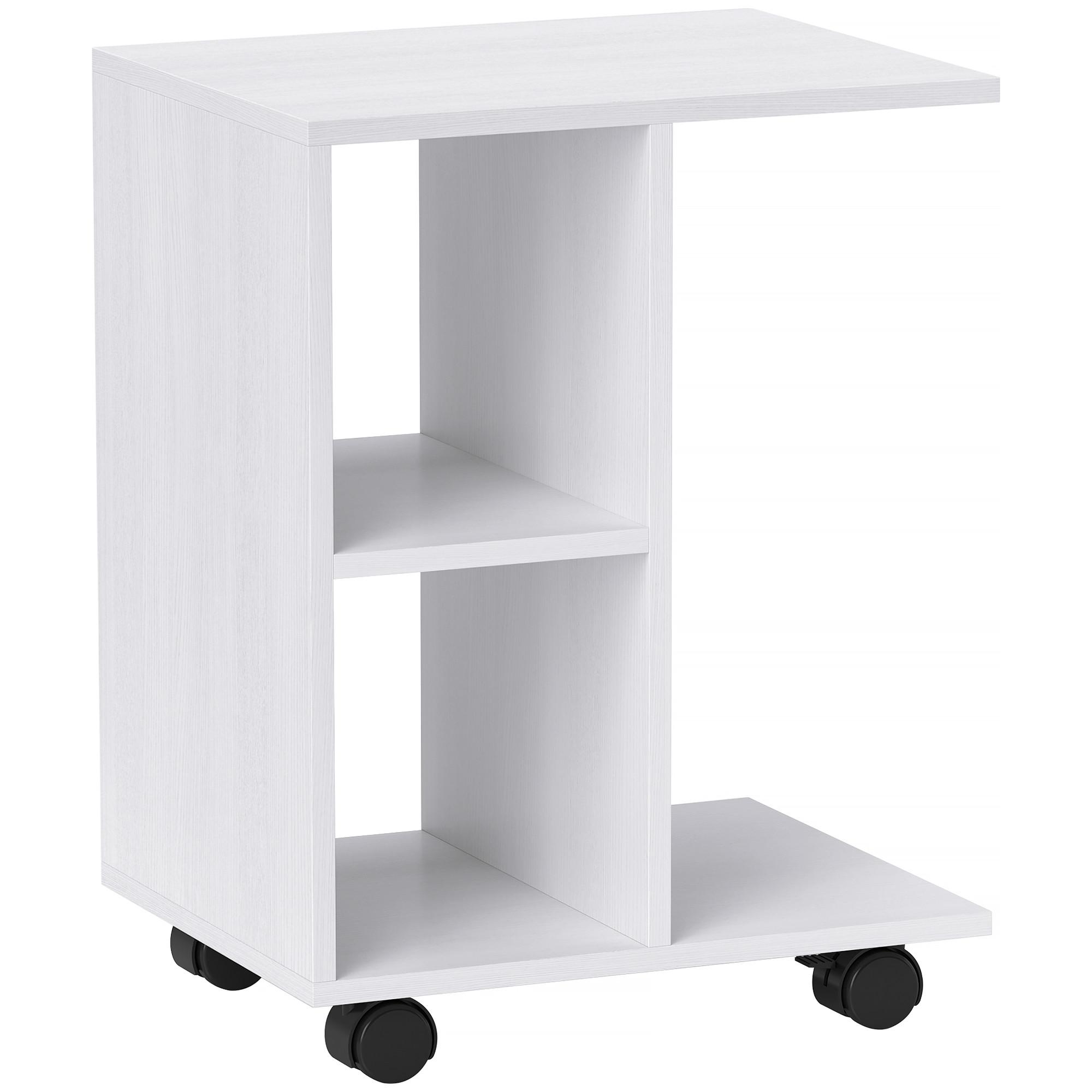BEISTELLTISCH in C-Form, Couchtisch mit Rollen, 45 x 35 x 58 cm, Weiß - Weiß, Holzwerkstoff (45/35/58cm) - HOMCOM