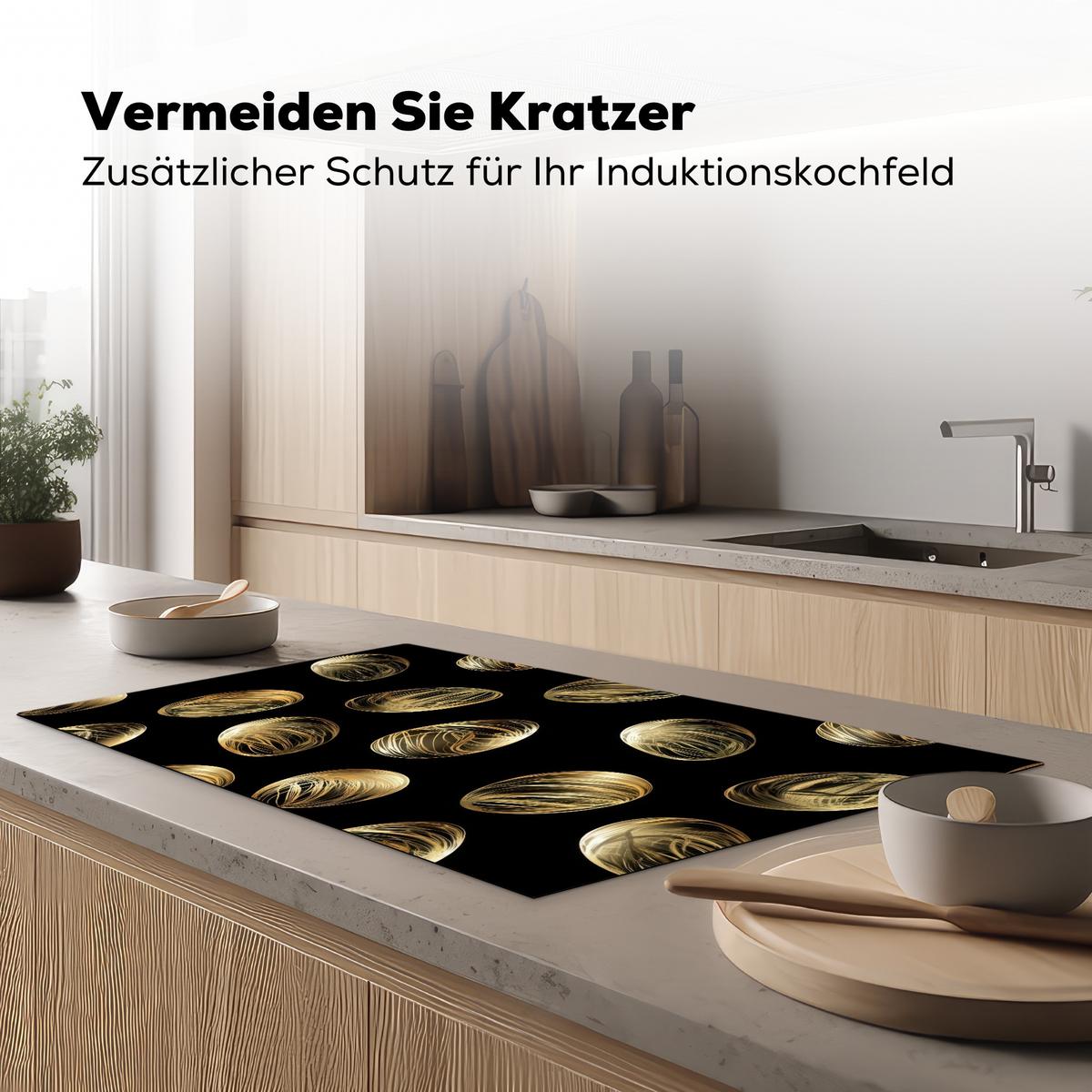 HERDABDECKPLATTE Eier - Gold - Muster Induktionsschutz 91.2x52 cm - Schwarz, Kunststoff (91.2/52/0.2cm) - MuchoWow