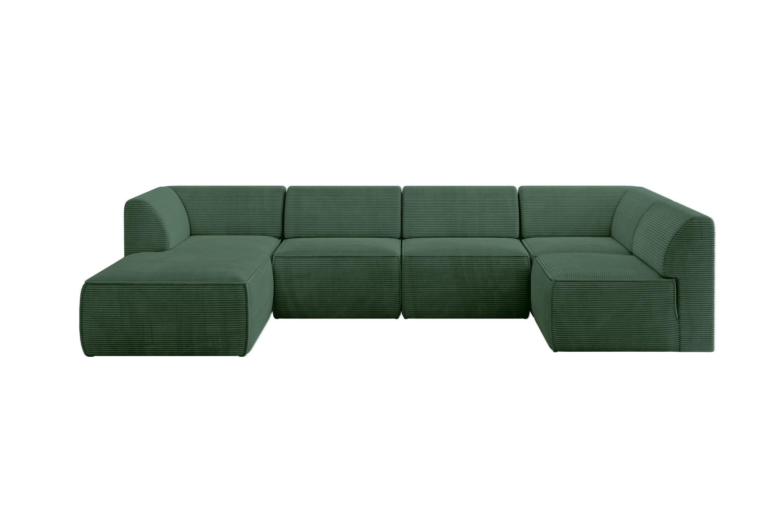 WOHNLANDSCHAFT Ottomane Links MOVO-L 345x180x78 cm Grün Cord - Grün, Holzwerkstoff/Kunststoff (345/78/180cm) - ALTDECOR