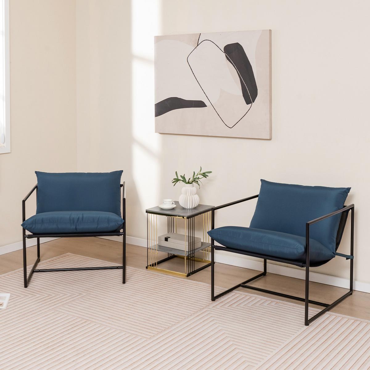 SLING-AKZENTSTÜHLE Navy(2er-Set) - Dunkelblau, Metall (71/61/71cm) - COSTWAY